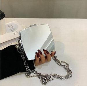 Silver Metal Box Bag Chain Purse Evening Clutch Crossbody Mini Bag