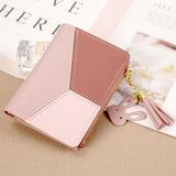 Girls PU Leather Short Wallets Patchwork Coin Purses Clutch Tassel