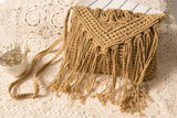 Boho Tassel Straw Beach Bag Hollow Crossbody Hand Woven Shoulder Bag