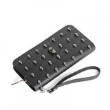 Skull Rivet Wristlet Wallet Long Zip Handbag for Women