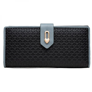 Women's Long Wallet with Contrast Check Zipper