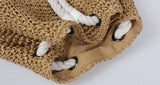 Women Straw Backpack Beach Bag Drawstring Knitted Shoulder Travel Bag
