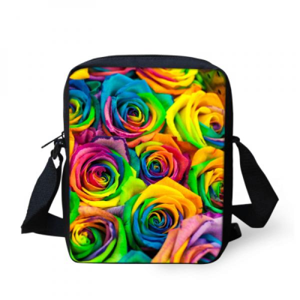 Red Flower Printing Messenger Bag for Women Casual Mini Crossbody Bag