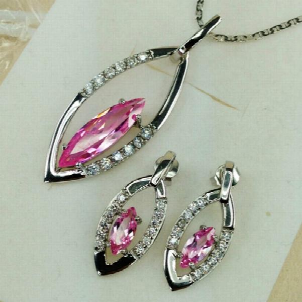 Pink Peridot Morganite CZ Rhodium Plated Wedding Jewelry Set