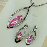 Pink Peridot Morganite CZ Rhodium Plated Wedding Jewelry Set