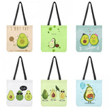 Cartoon Avocado Fruit Printed Shopping Bag Eco Friendly Foldable Tote