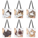 Kissing Cat Print Tote Bag Eco Friendly Portable Shopper Bag