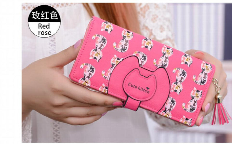 Cartoon Cat Long Wallet Small Fresh Two-fold Zipper Women's Wallet