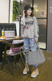 Striped Canvas Handbag Large Capacity Shoulder Baby Bag