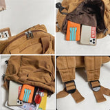 College Canvas Backpack Large Capacity Khaki Bag