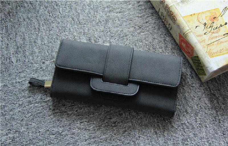 Matte Leather Wallet with Drawband Buckle for Women
