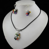 Black Leather Baroque Pearl Necklace Earring Set