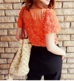 Woman Crochet Shoulder Bag Rattan Straw Beach Hollow Out Bag