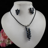 Black Leather Crystal Grape Necklace Set
