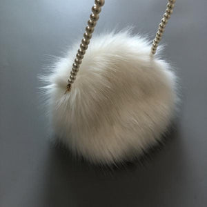 Women's Rabbit Hair Winter Bag with Pearl Shoulder Strap