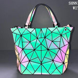Women Geometric Handbag Hologram Laser Tote Luminous Bag