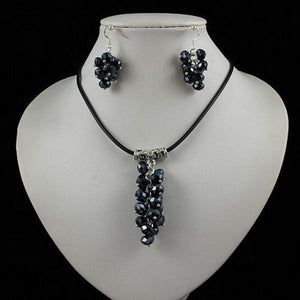 Black Leather Crystal Grape Necklace Set