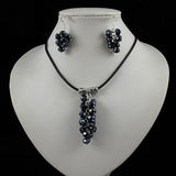 Black Leather Crystal Grape Necklace Set