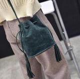 Frosted Tassel Bucket Bag for Autumn & Winter