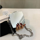 Silver Metal Box Bag Party Clutch Evening Bag Chain Crossbody Mini Bag