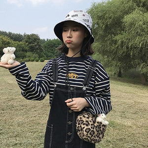 Leopard Crossbody Bag Retro Plush Small Round Bag Ladies Shoulder Bag