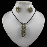 Black Leather Crystal Beads Grape Necklace and Earrings Set
