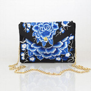 Vintage Ethnic Embroidered Flap Bag Women Chains Messenger Bag
