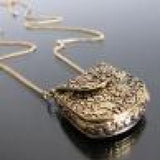 Vintage Bronze Locket Chain Pendant Long Necklace