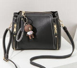 Women Bucket Handbags Pu Zipper Shoulder Bags Bear Patent
