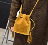 Frosted Tassel Bucket Bag for Autumn & Winter