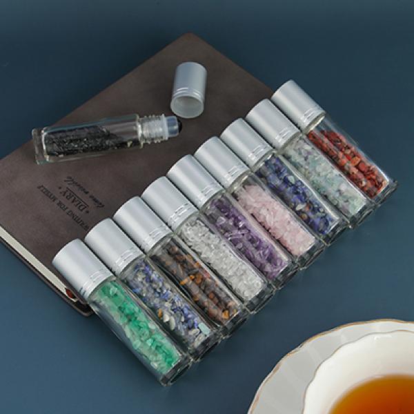 10pcs Healing Crystal Roll-On Essential Oil Bottles with Semiprecious Stones