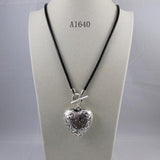 Big Silver Heart Leather Necklace Charming Girl Gift