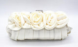Retro Silk Flower Shoulder Bag Metal Evening Clutch Purse