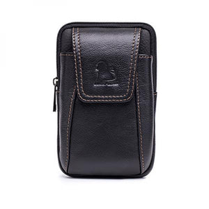 Men's Retro Cowhide Leather 5.5 Inch Waist Bag Phone Pockets Belt Bag
