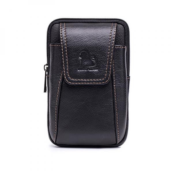 Men's Retro Cowhide Leather 5.5 Inch Waist Bag Phone Pockets Belt Bag