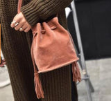 Frosted Tassel Bucket Bag for Autumn & Winter