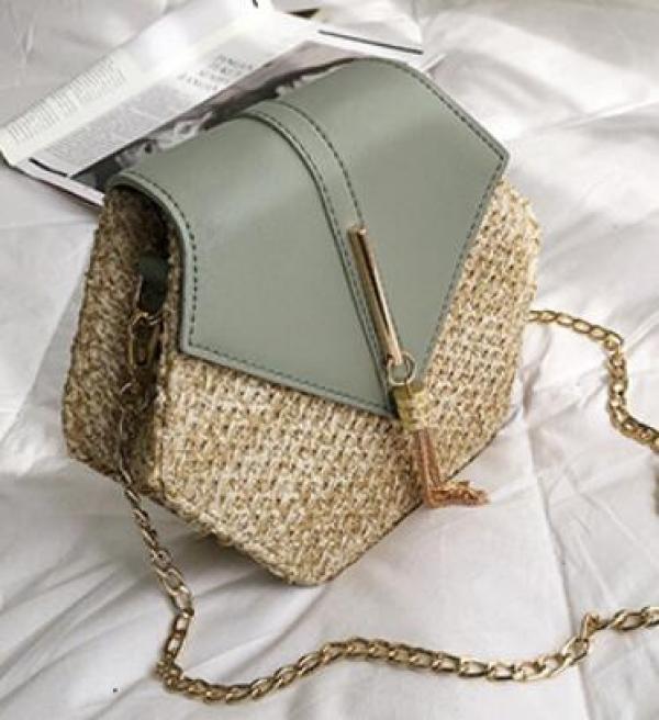 Chain Messenger Bags Women Summer Rattan Woven Beach Boho Bags Crossbody