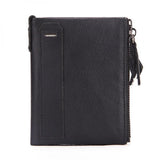 Men's Leather Wallet Double Zipper Coin Purse Short Oil Wax Leather Wallet