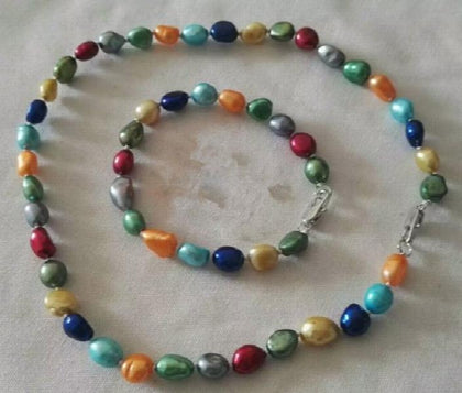 Multicolor Baroque Freshwater Pearl Necklace Bracelet Set
