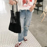 Hollow Beach Bag Mesh Handbag Shopping Tote Portable Canvas