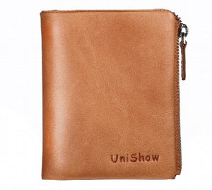 Unisex Vintage Leather Wallet Short Cowhide Purse Coin Purse Pocket