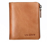 Unisex Vintage Leather Wallet Short Cowhide Purse Coin Purse Pocket