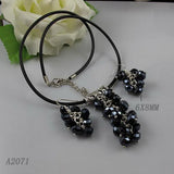 Black Leather Crystal Grape Necklace Set