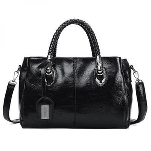 Oil Wax Leather Boston Shoulder Bag Soft Leather Big Bag