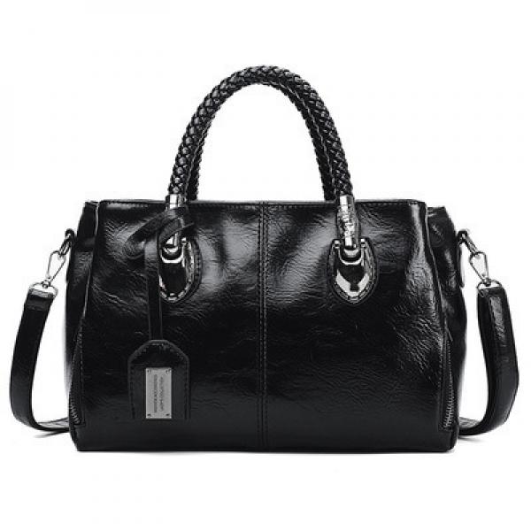 Oil Wax Leather Boston Shoulder Bag Soft Leather Big Bag