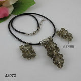 Black Leather Crystal Beads Grape Necklace and Earrings Set