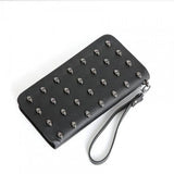 Skull Rivet Wristlet Wallet Long Zip Handbag for Women