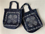Boho Denim Shoulder Bag Cashew Flower Print Casual Handbag Women Large