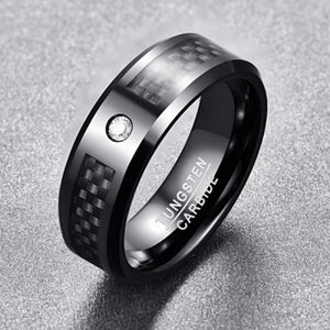 8mm Carbon Fiber Tungsten Steel Mens Ring