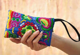 Ethnic Flowers Embroidery Women Long Wallet Clutch Handbag